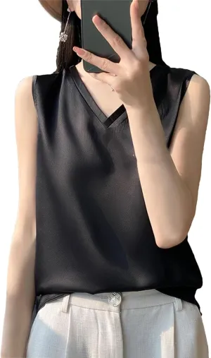 Women's Lightweight Casual Tank Top & Camisole Summer V-Neck Sleeveless Vest Loose Fit Undershirts to Wear Under Blazers