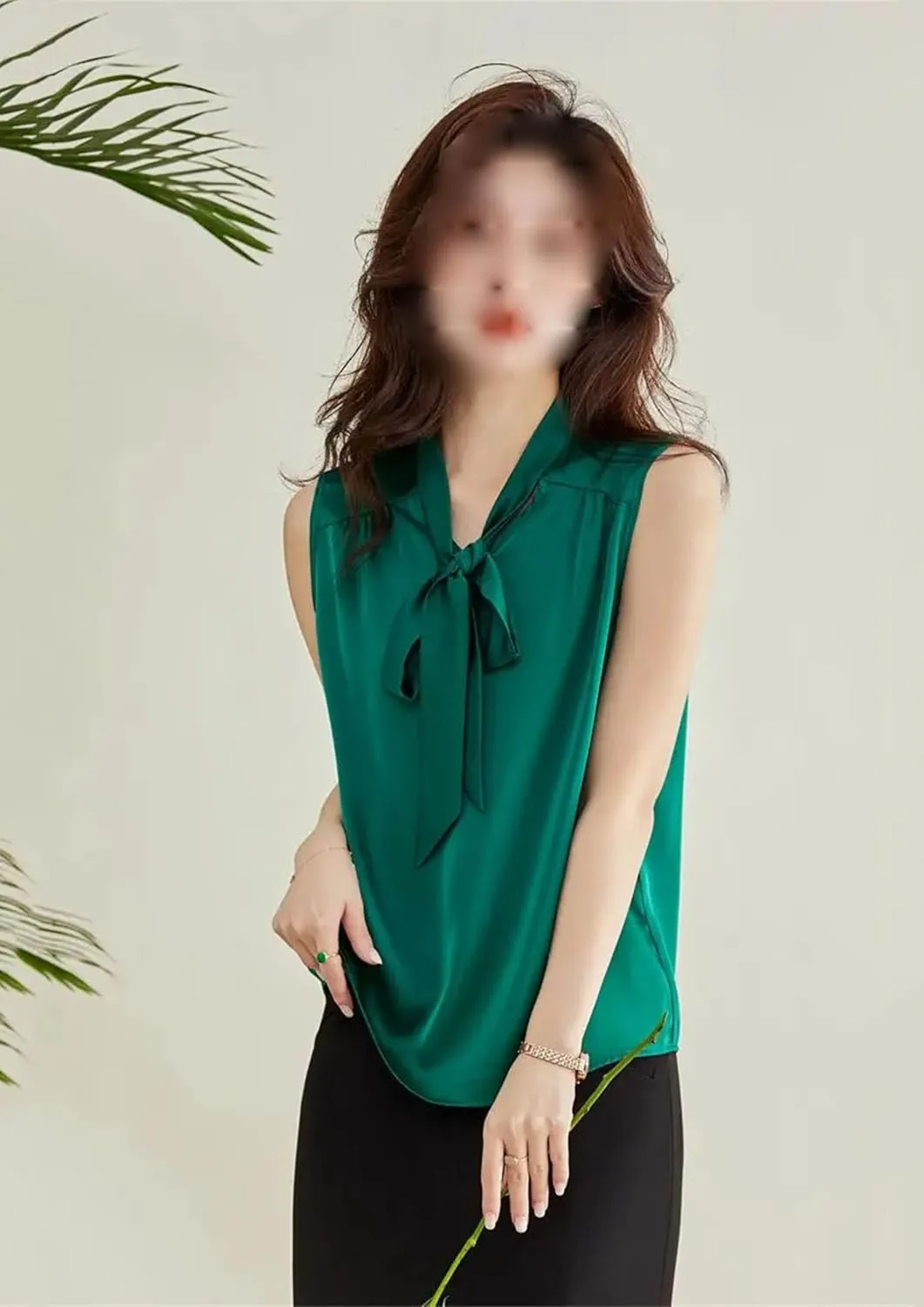 Women's Lightweight Satin Tank Top & Camisole Summer Bow-Tie V-Neck Sleeveless Vest Casual Loose Fit Work Office Blouse