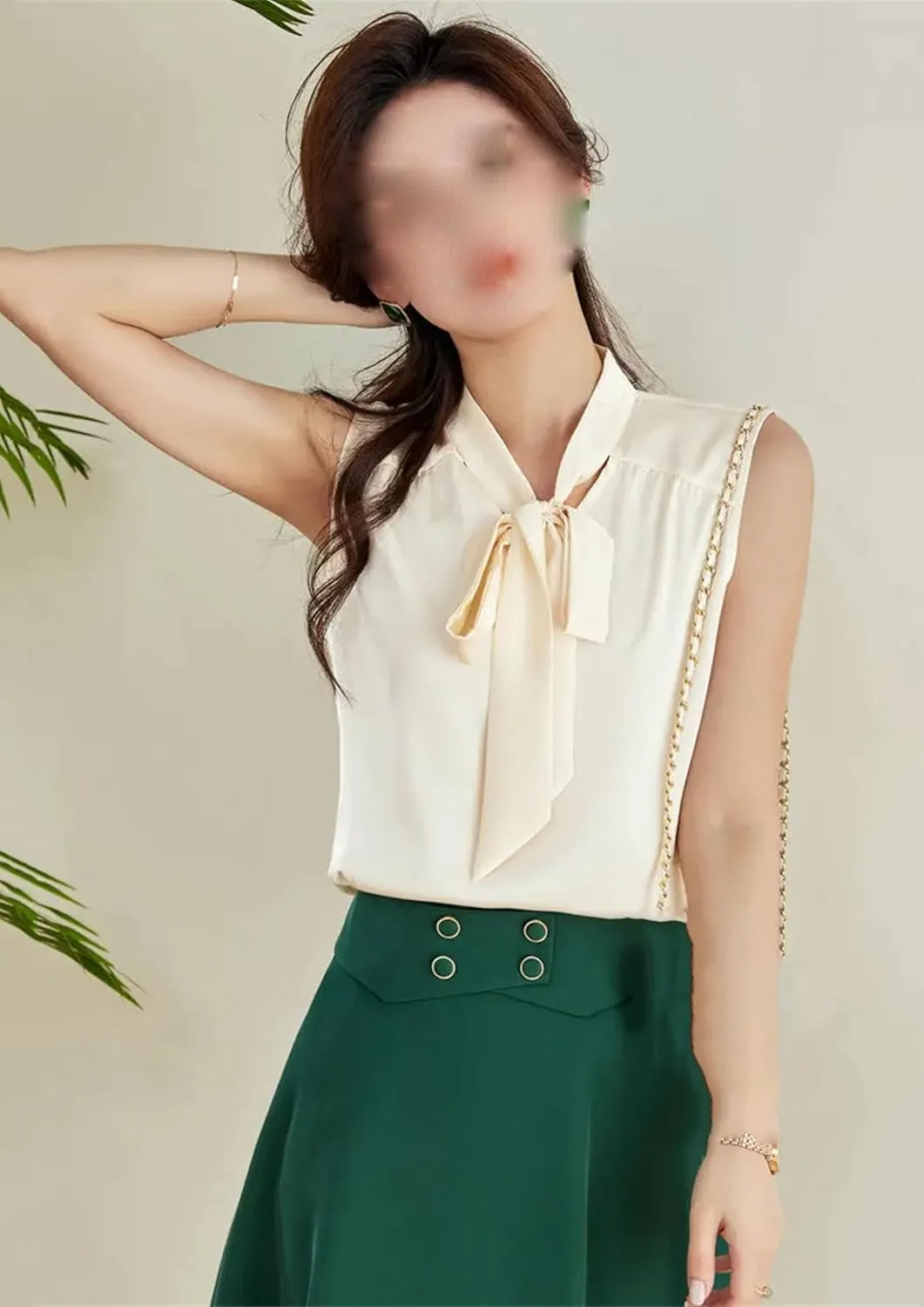 Women's Lightweight Satin Tank Top & Camisole Summer Bow-Tie V-Neck Sleeveless Vest Casual Loose Fit Work Office Blouse
