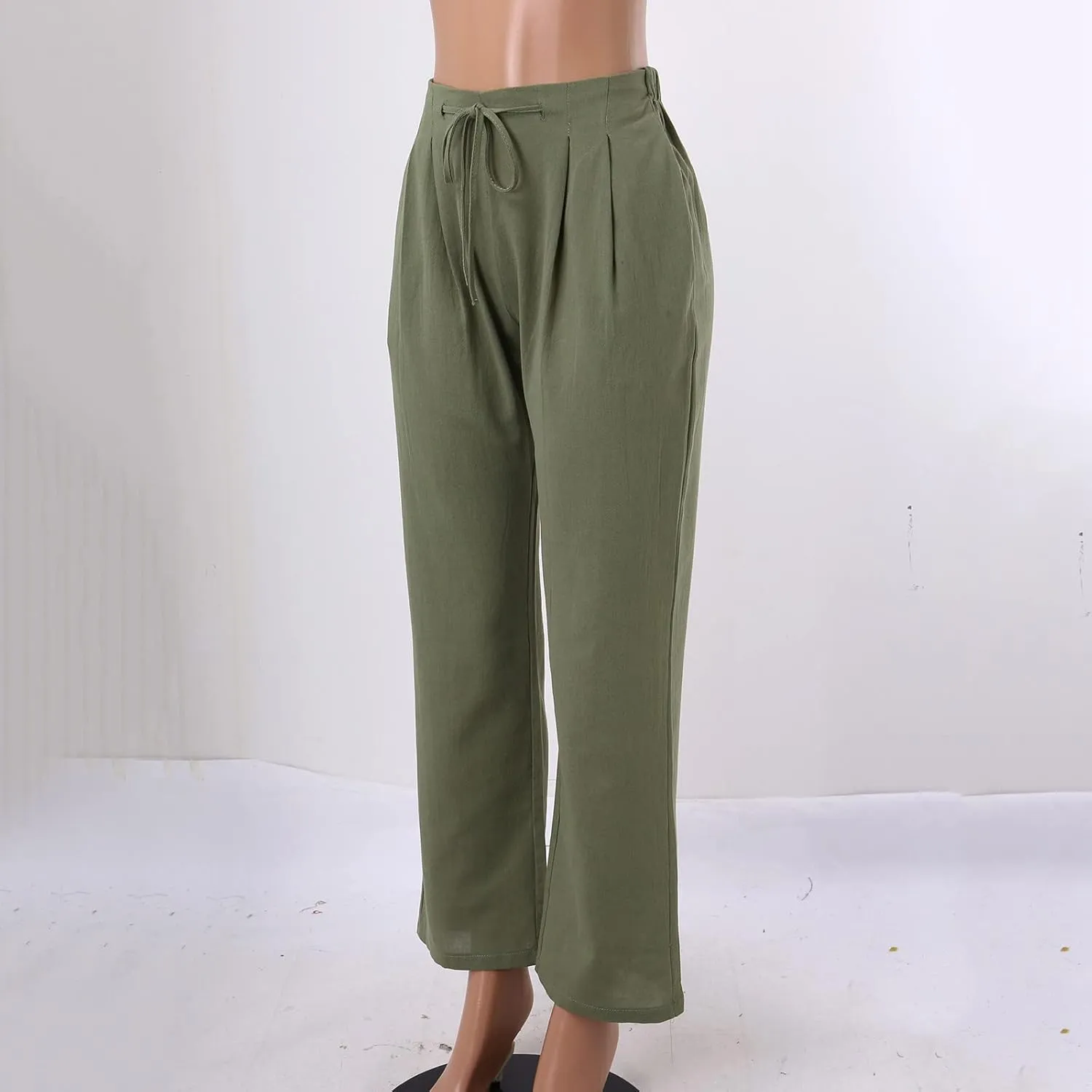 Women's Linen Blend Summer Loose Palazzo Pants Elastic Waisted Baggy Stretchy Loose Fit Palazzo Lounge Pants