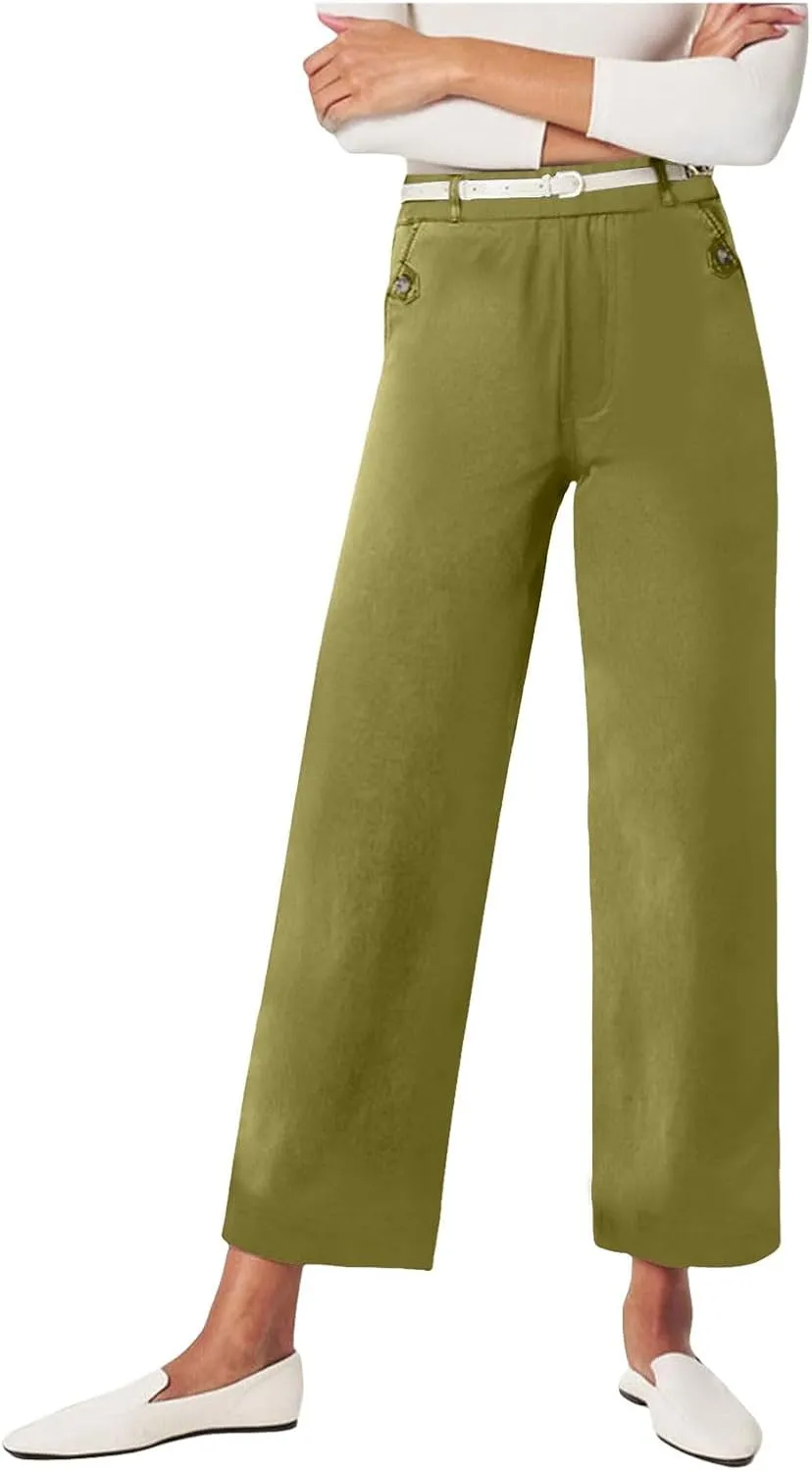 Women's Linen Summer Casual Loose Palazzo Pants Low Waist Baggy Stretchy Slim Fit Palazzo Pants Business Work
