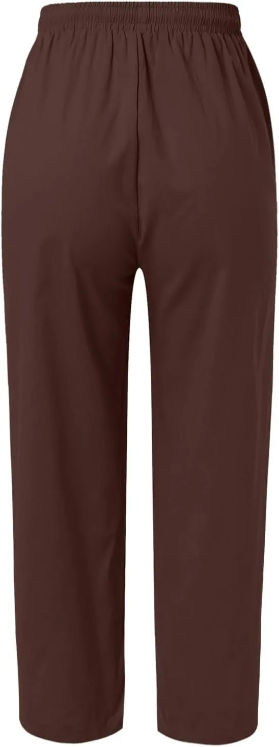 Womens Linen Summer Letter Patched Palazzo Pants Low Waist Stretchy Straight Slim Fit Palazzo Pants Office