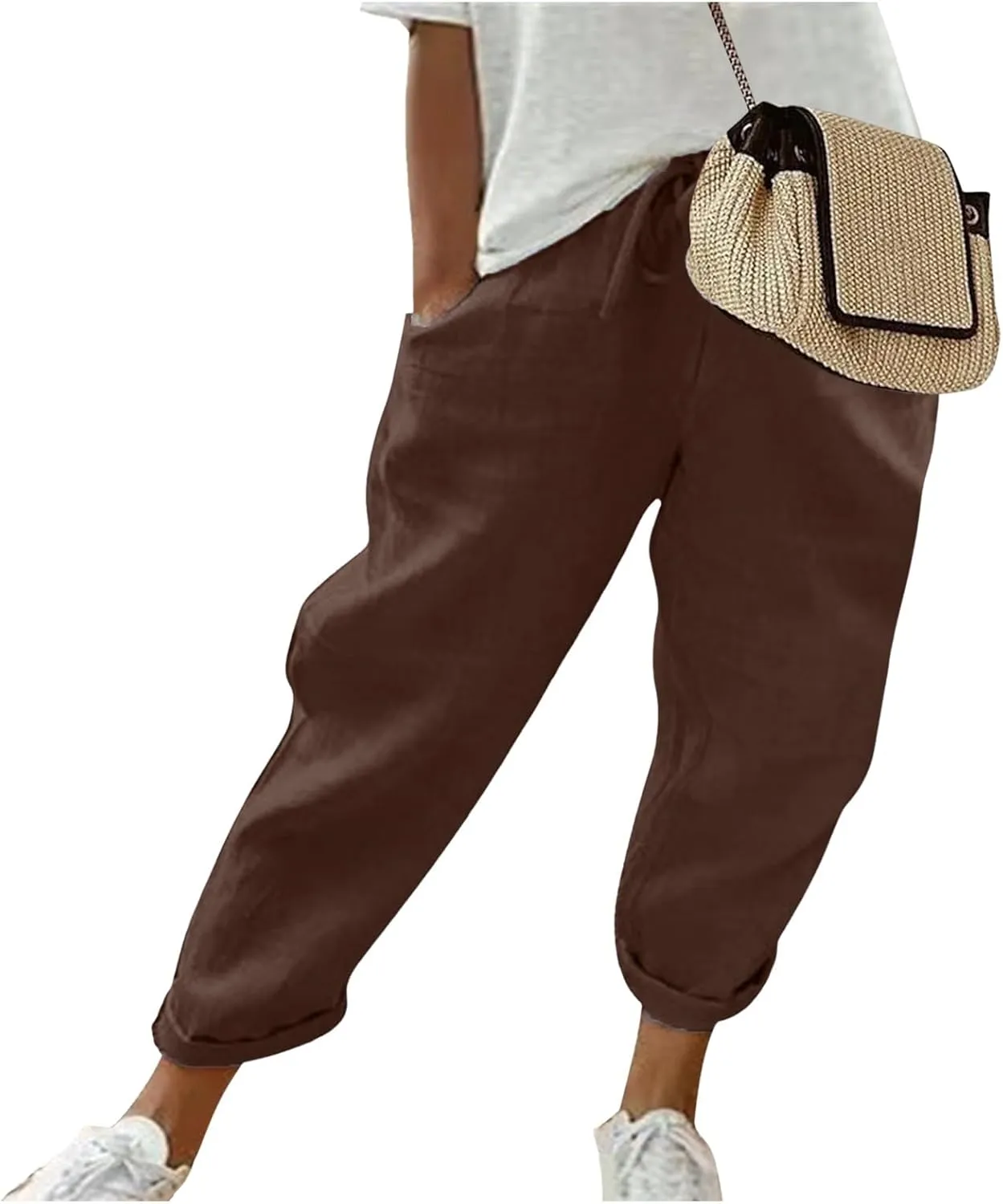 Womens Linen Summer Letter Patched Palazzo Pants Low Waist Stretchy Straight Slim Fit Palazzo Pants Office