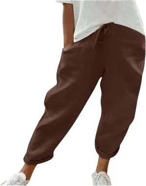 Womens Linen Summer Letter Patched Palazzo Pants Low Waist Stretchy Straight Slim Fit Palazzo Pants Office