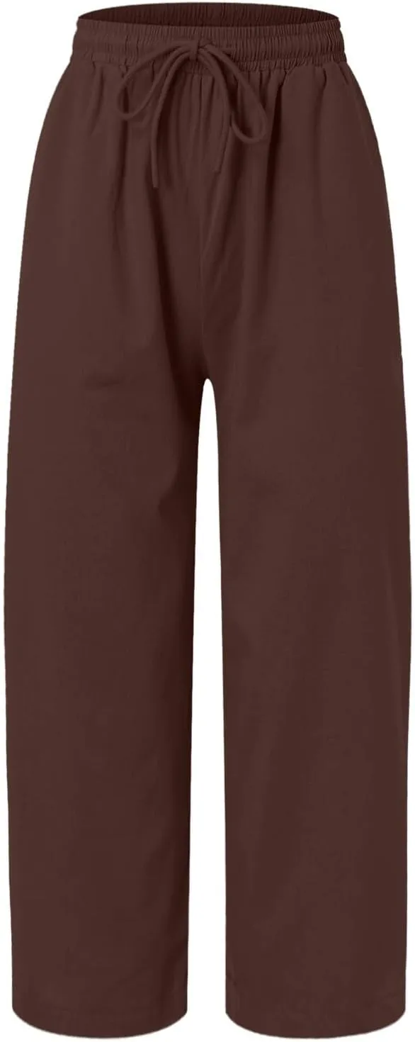 Womens Linen Summer Letter Patched Palazzo Pants Low Waist Stretchy Straight Slim Fit Palazzo Pants Office