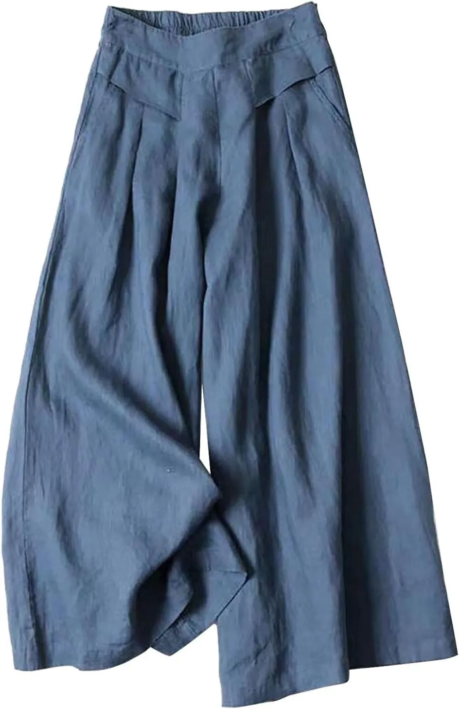 Womens Linen Summer Printed Palazzo Lounge Pants High Waist Stretchy Loose Fit Trousers Work Business