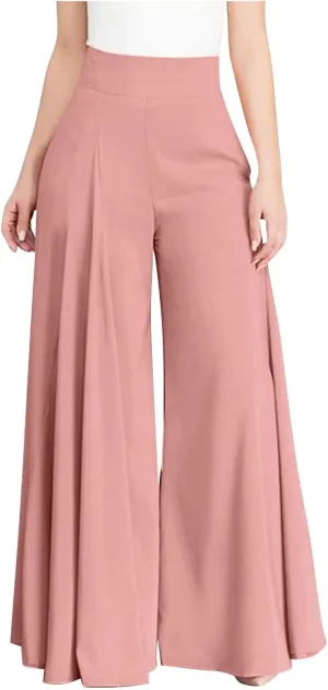 Womens Palazzo Long Pants Comfy Yoga Pants High Waist Wide Leg Stretchy Loose Fit Casual Trousers Solid Lounge Slacks