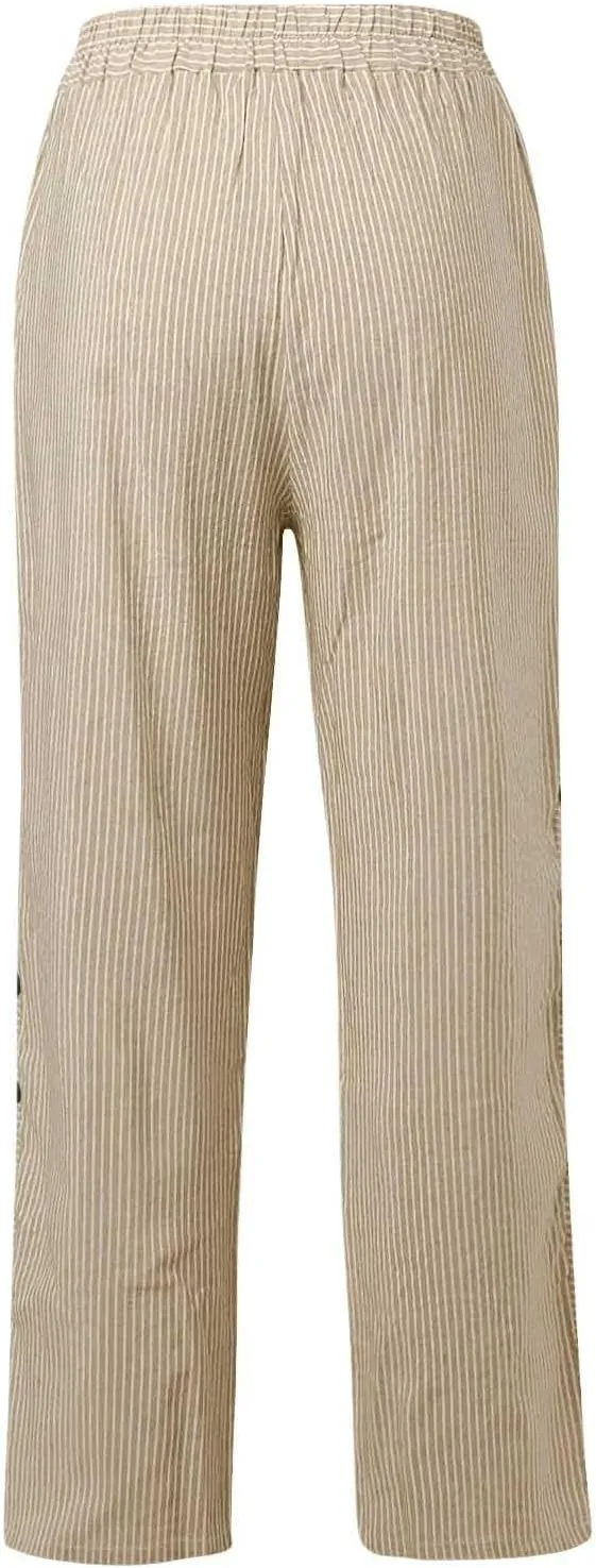 Womens Pants, Casual Pants Peasant Print Straight Leg Linen Drawstring Stretchy High