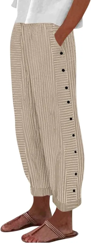 Womens Pants, Casual Pants Peasant Print Straight Leg Linen Drawstring Stretchy High