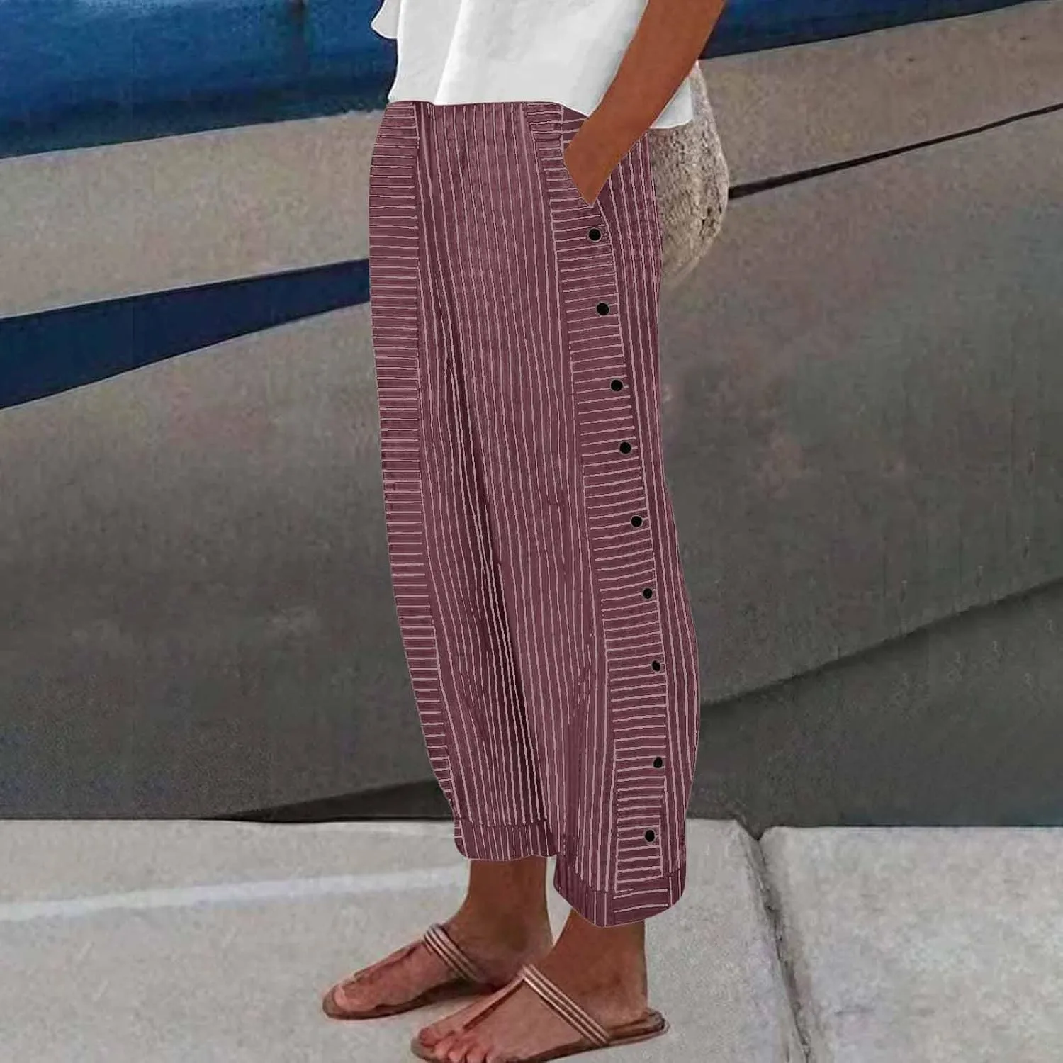 Womens Pants, Casual Pants Peasant Print Straight Leg Linen Drawstring Stretchy High
