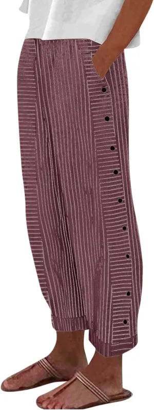 Womens Pants, Casual Pants Peasant Print Straight Leg Linen Drawstring Stretchy High
