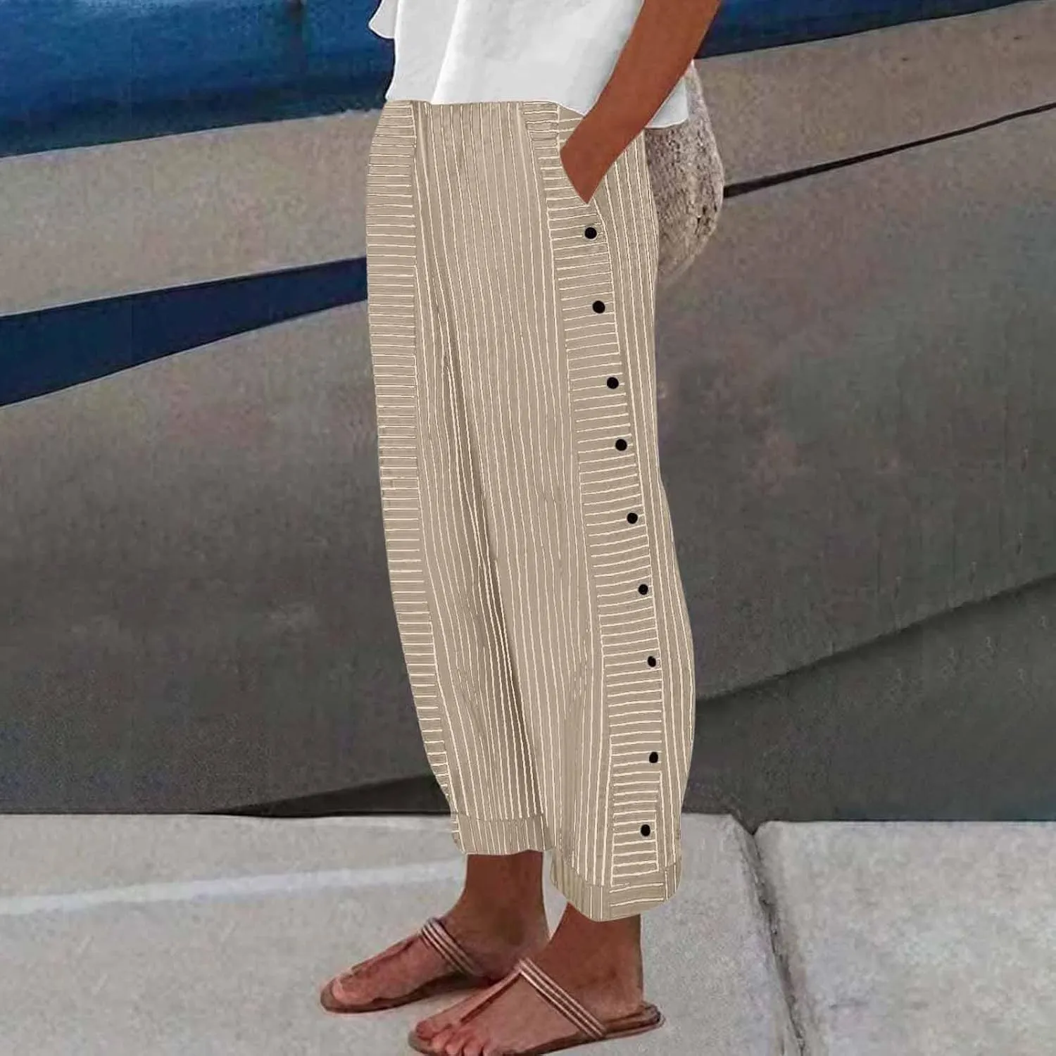 Womens Pants, Casual Pants Peasant Print Straight Leg Linen Drawstring Stretchy High