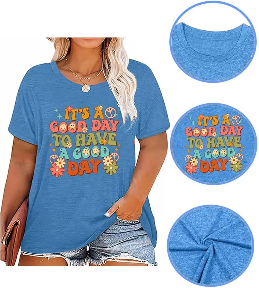 Women's Plus Size T-Shirt Good Day Floral Funny Printed Summer Casual Cute Short Sleeve Tees Tops