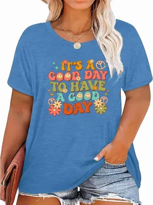 Women's Plus Size T-Shirt Good Day Floral Funny Printed Summer Casual Cute Short Sleeve Tees Tops