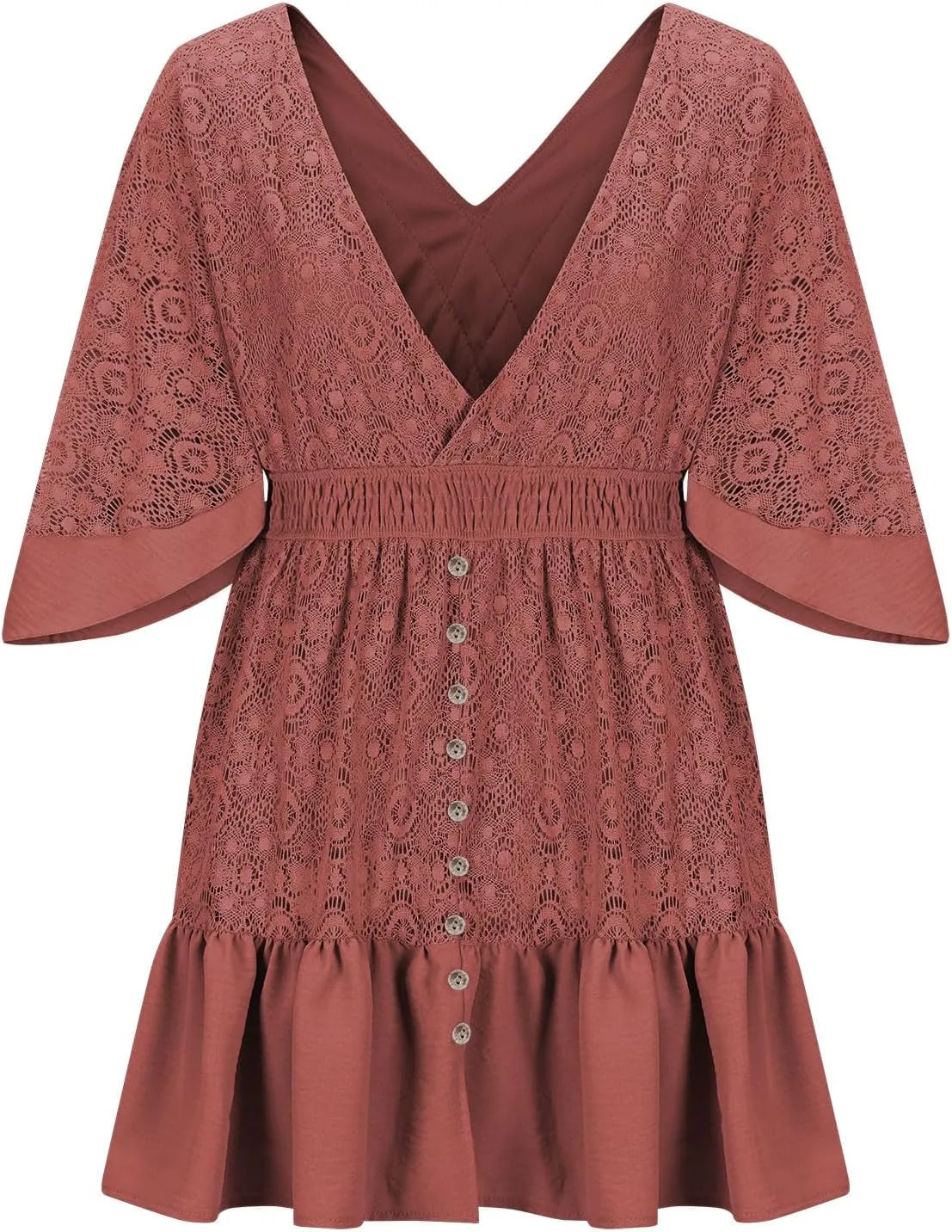 Womens Summer Dresses 2025 Vintage Short Sleeve V Neck Wrap Mini Dress Casual Ruffled Hem A-Line Flowy Beach Dress