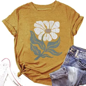 Women's Vintage Flowers Shirt for Women Boho Floral Wildflowers Graphic Tee Casual Cottagecore Short Sleeve T-Shirt